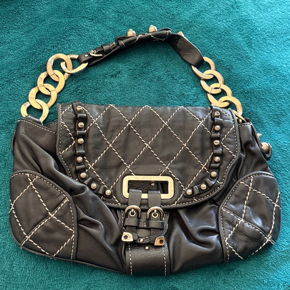 Juicy Couture Black Quilted Leather Bag with Gold Accents